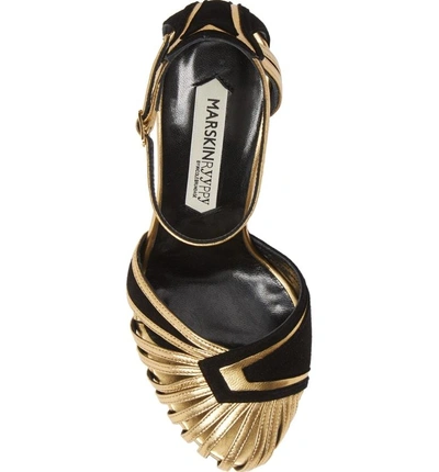 Shop Marskinryyppy Winny Ankle Strap Pump In Gold Leather Black Suede