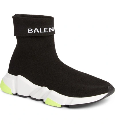 Shop Balenciaga Hi Speed Logo Sock Sneaker In Black/ White/ Neon