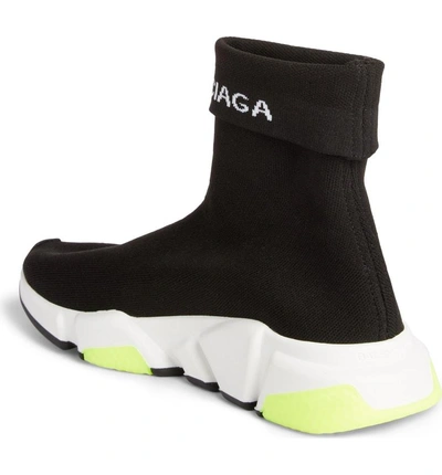 Shop Balenciaga Hi Speed Logo Sock Sneaker In Black/ White/ Neon