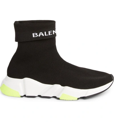 Shop Balenciaga Hi Speed Logo Sock Sneaker In Black/ White/ Neon