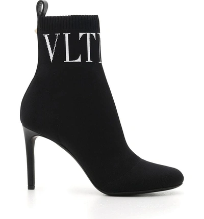 Shop Valentino Vltn Knit Bootie In Black