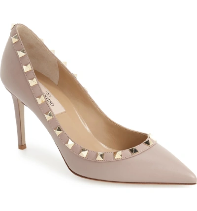 Shop Valentino Rockstud Pointy Toe Pump In Poudre Leather