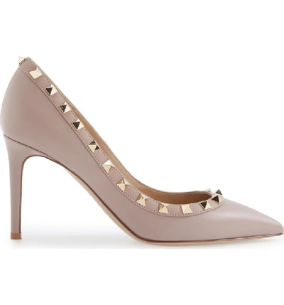 Shop Valentino Rockstud Pointy Toe Pump In Poudre Leather