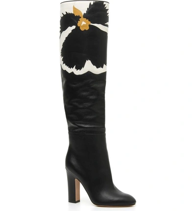 Shop Valentino Bloom Block Heel Boot In Black