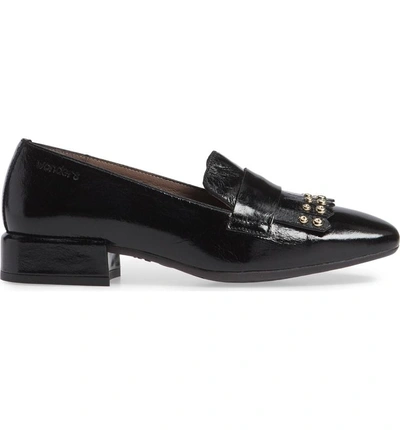 Shop Wonders Low Heel Fringe Loafer In Black High Gloss Leather