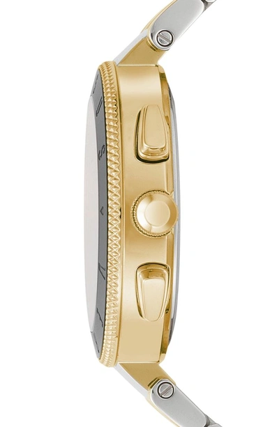 Shop Versace Logo Chronograph Bracelet Watch, 44mm In Gold/ Silver/ Blue