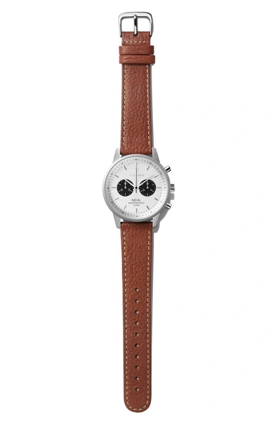 Shop Triwa Raven Nevil Leather Strap Watch, 42mm In Brown/ White/ Silver