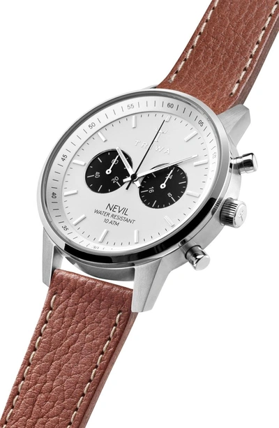 Shop Triwa Raven Nevil Leather Strap Watch, 42mm In Brown/ White/ Silver