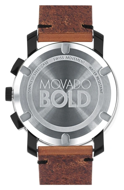 Shop Movado Bold Chrono Leather Strap Watch, 43mm In Cognac/ Black/ Black