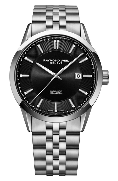 Shop Raymond Weil Freelancer Automatic Bracelet Watch, 43mm In Silver/ Black/ Silver