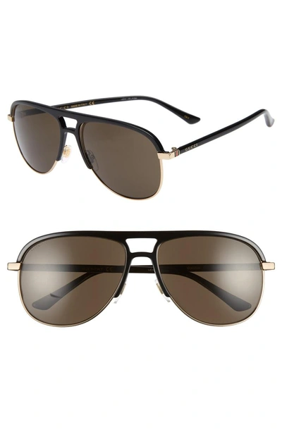 Shop Gucci 60mm Aviator Sunglasses In Black