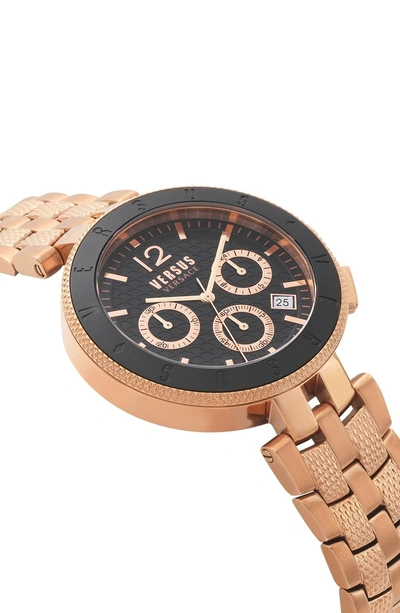 Shop Versace Logo Chronograph Bracelet Watch, 44mm In Rose Gold/ Black
