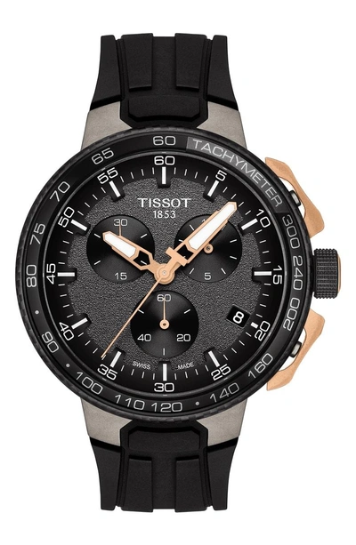 Shop Tissot T-race Cycling Chronograph Watch, 44mm In Black/ Gunmetal/ Rose Gold