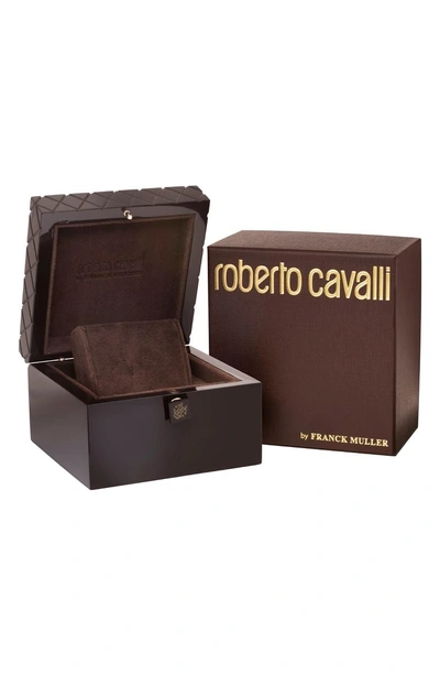 Shop Roberto Cavalli By Franck Muller Costellato Leather Strap Watch In Black/ Rose Gold/ Black
