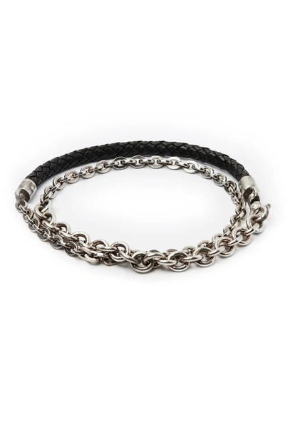 Shop Title Of Work Leather & Sterling Silver Wrap Bracelet In Silver/ Black