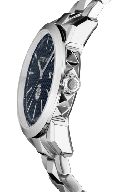 Shop Roberto Cavalli By Franck Muller Costellato Bracelet Watch In Silver/ Blue
