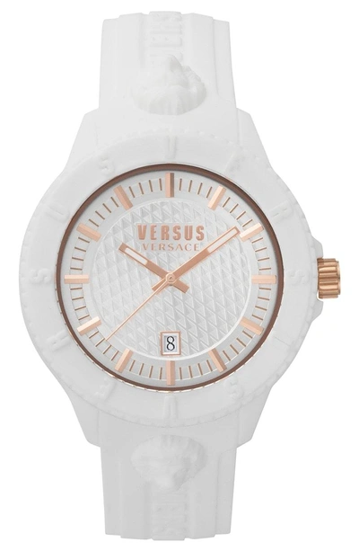 Shop Versace Versus By  Tokyo Silicone Strap Watch, 43mm In White