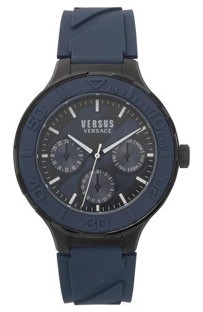 Shop Versace Versus By  Wynberg Silicone Strap Watch, 44mm In Blue/ Black