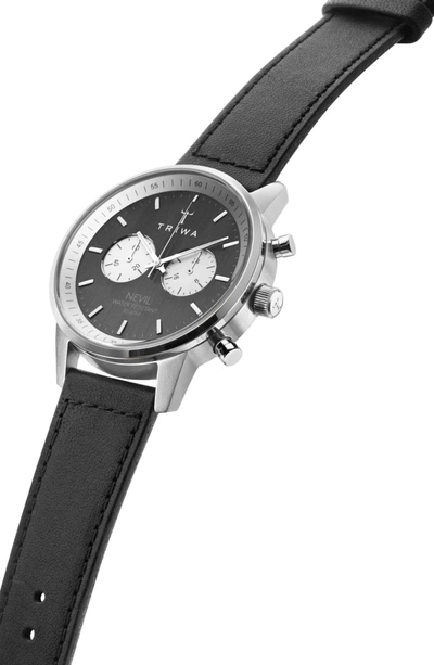 Shop Triwa Slate Nevil Leather Strap Watch, 42mm In Black/ Grey/ Silver