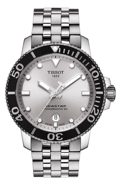 Shop Tissot Seastar 1000 Powermatic 80 Bracelet Watch, 43mm In Silver