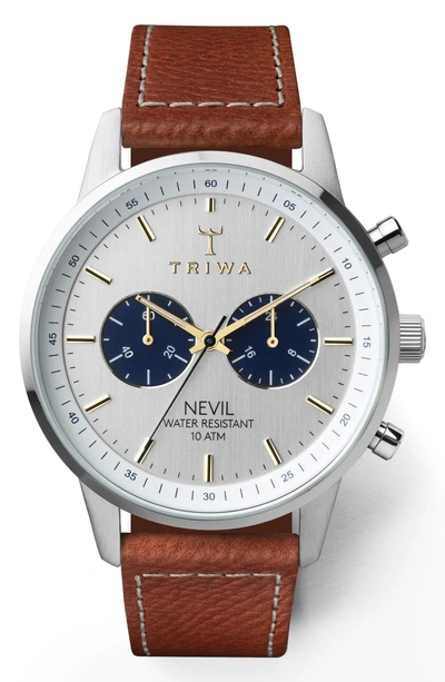 Shop Triwa Loch Nevil Leather Strap Watch, 42mm In Brown/ White/ Silver