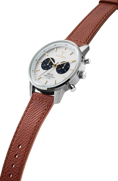 Shop Triwa Loch Nevil Leather Strap Watch, 42mm In Brown/ White/ Silver