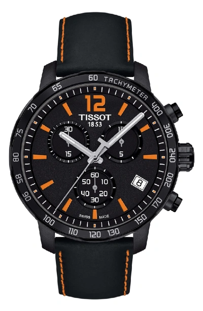 Shop Tissot Quickster Chronograph Leather Strap Watch, 42mm In Black