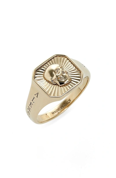 Shop Alexander Mcqueen Square Skull Medallion Ring In Gold