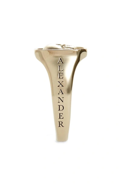 Shop Alexander Mcqueen Square Skull Medallion Ring In Gold