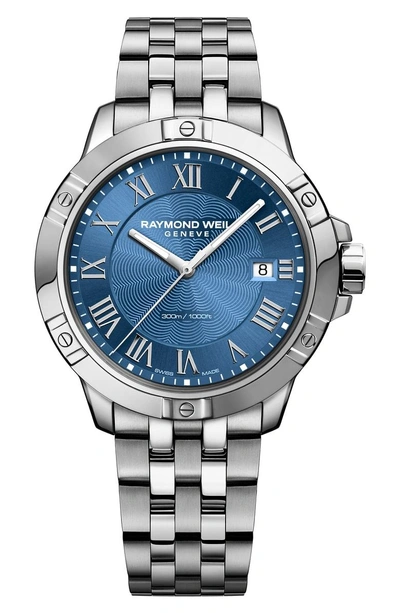 Shop Raymond Weil Tango Bracelet Watch, 41mm In Silver/ Blue/ Silver
