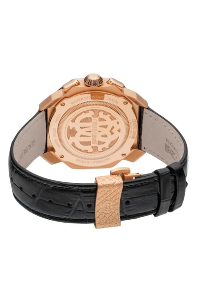 Shop Roberto Cavalli By Franck Muller Sport Chronograph Leather Strap Watch In Black/ Rose Gold/ Black