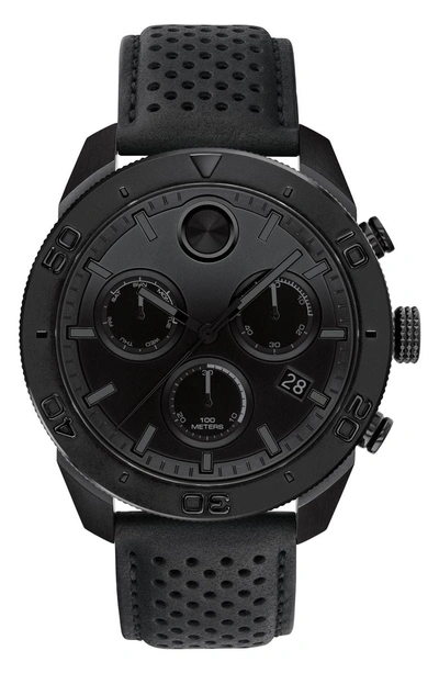 Shop Movado Bold Sport Chronograph Leather Strap Watch, 44mm In Black