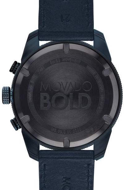 Shop Movado Bold Sport Chronograph Leather Strap Watch, 44mm In Navy Blue/ Black