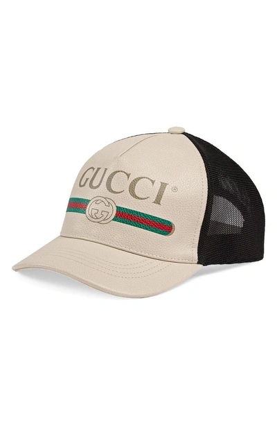 Shop Gucci Vintage Logo Leather Ball Cap - Beige In Beige/ Black