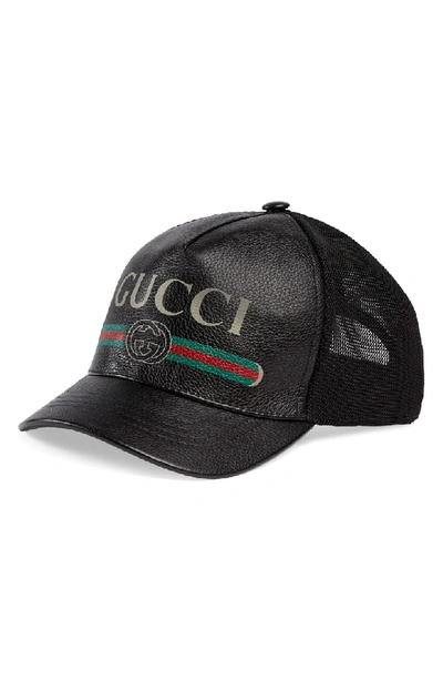 Shop Gucci Vintage Logo Leather Ball Cap In Black