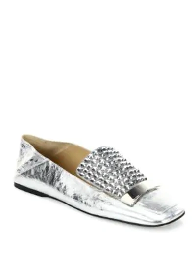Shop Sergio Rossi Sr1 Jeweled Metallic Leather Slippers In Silver