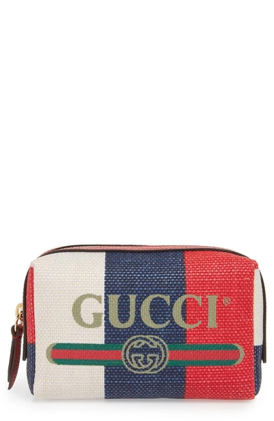 Shop Gucci Linea Merida Canvas Cosmetics Case In White/ Red/ Blue/ Vert