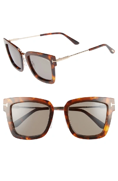 Shop Tom Ford Lara 52mm Mirrored Square Sunglasses In Coloured Havana/ Smoke