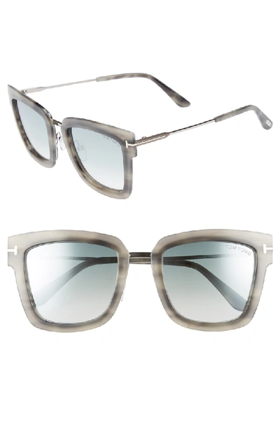 Shop Tom Ford Lara 52mm Mirrored Square Sunglasses In Grey Melange Havana Acetate