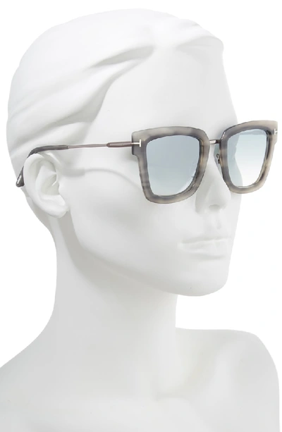 Shop Tom Ford Lara 52mm Mirrored Square Sunglasses In Grey Melange Havana Acetate