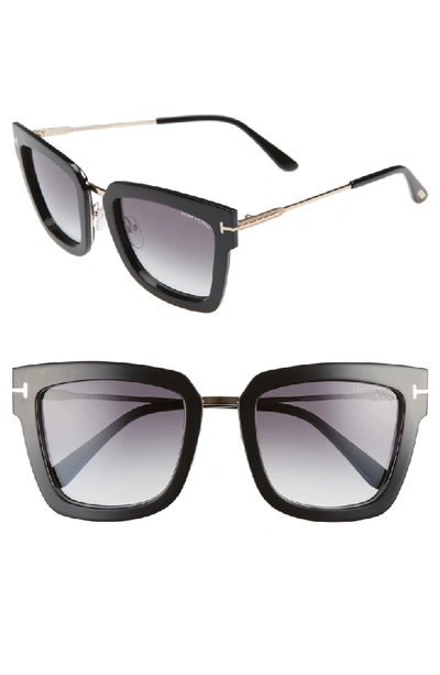 Shop Tom Ford Lara 52mm Mirrored Square Sunglasses - Black Acetate/ Rose Gold