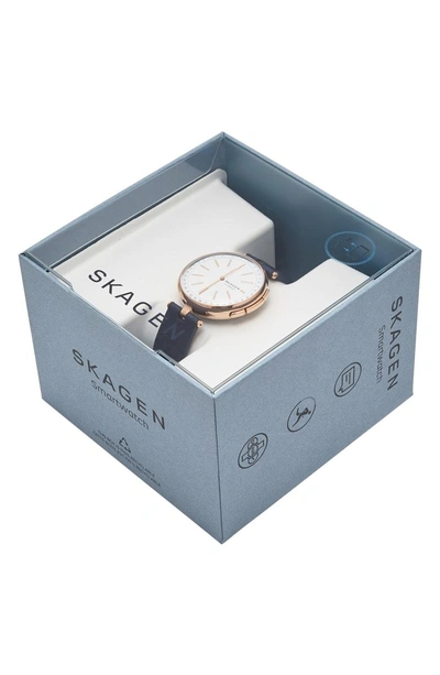 Shop Skagen Signatur Connected T-bar Leather Strap Hybrid Smart Watch, 36mm In Blue/ Rose Gold