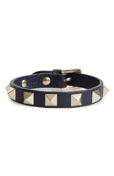 Shop Valentino Garavani Rockstud Small Leather Bracelet In Marine