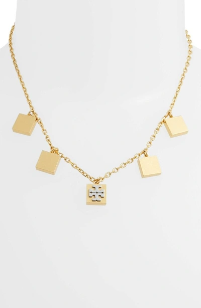 Shop Tory Burch Block-t Logo Charm Necklace In Tory Gold/ Silver