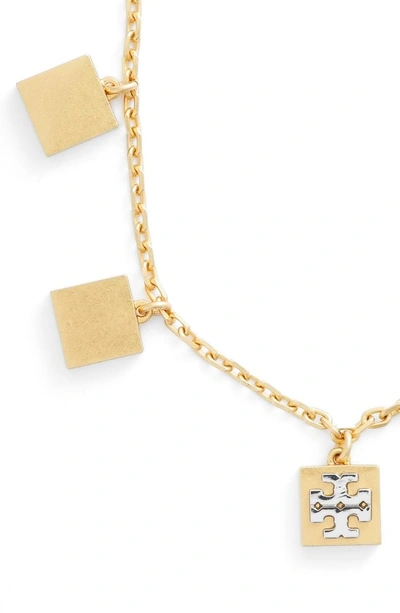 Shop Tory Burch Block-t Logo Charm Necklace In Tory Gold/ Silver