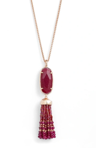 Shop Kendra Scott Eva Tassel Pendant Necklace In Maroon Jade/ Rose Gold