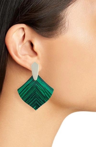 Shop Kendra Scott Astoria Statement Earrings In Green Calsilica/ Gold