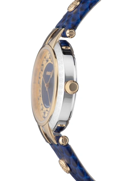 Shop Roberto Cavalli By Franck Muller Pizzo Leather Strap Watch In Blue/ Silver/ Blue