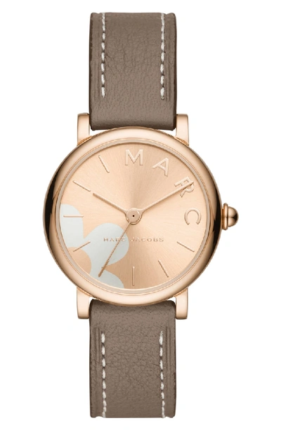 Shop Marc Jacobs Classic Leather Strap Watch, 28mm In Grey/ Rose Gold