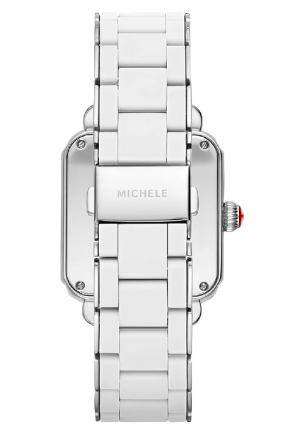 Shop Michele Deco Sport Bracelet Watch, 34mm X 36mm In White/ Silver/ White